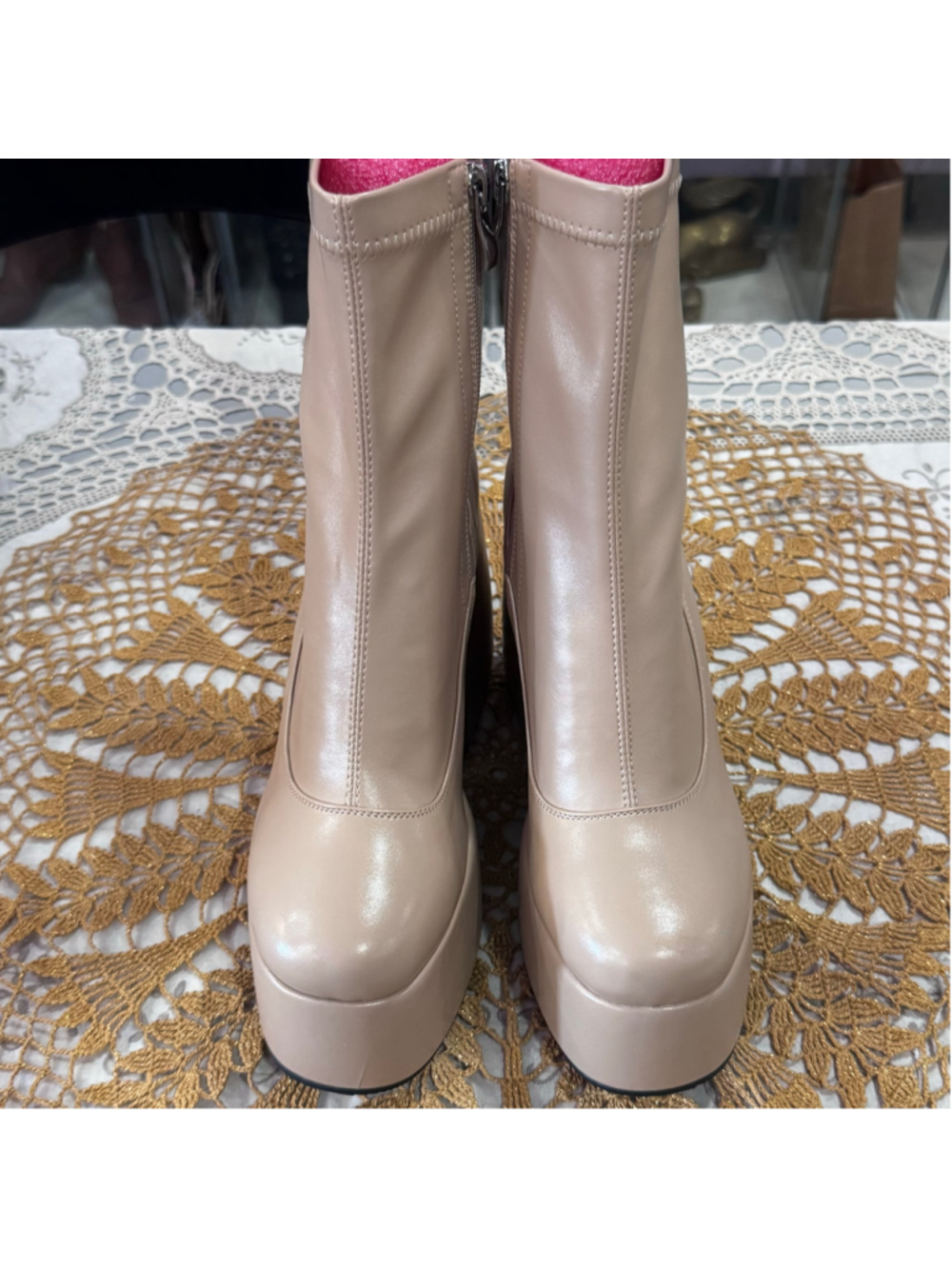 New Women's Rag & Co Platform Boots Beige Size 6